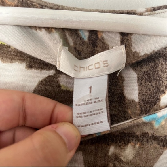 Chico's Brown Patterned Three Quarter Length Sleeve Women's Top 1 (8/10) - Picture 3 of 5